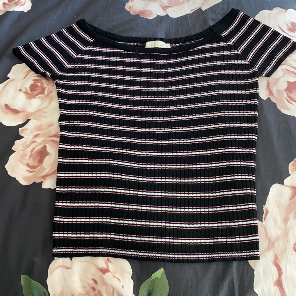 L.A. HEARTS Women’s Black Stripped Off-the-shoulder Top